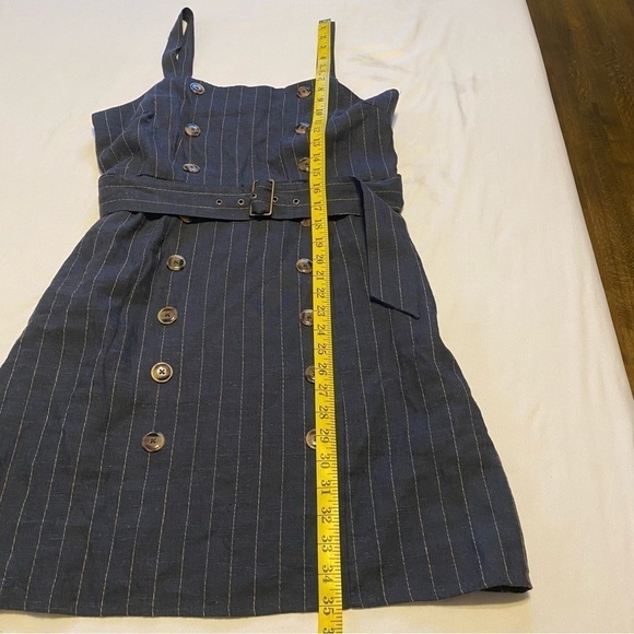 Forever 21 Linen Blend Pinstripe Jumper w/ Side Pocket & Hidden Side Zipper Sz L - Picture 6 of 8